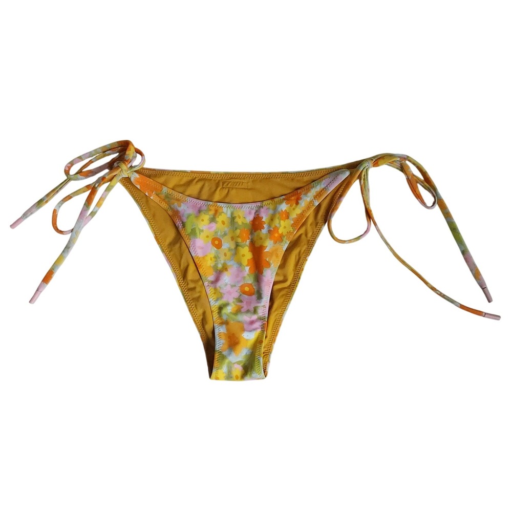 Blackbough Bikini Bottom Womens S Yellow Floral Side Ties Swim Beach Resort Pool